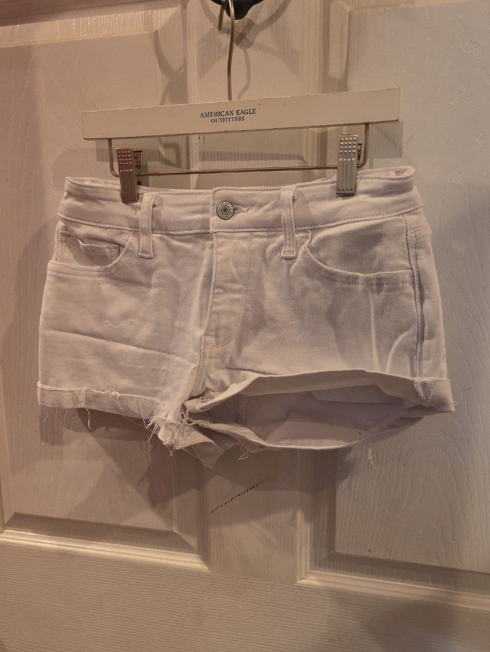 American Eagle Outfitters White Frayed Denim Shorties